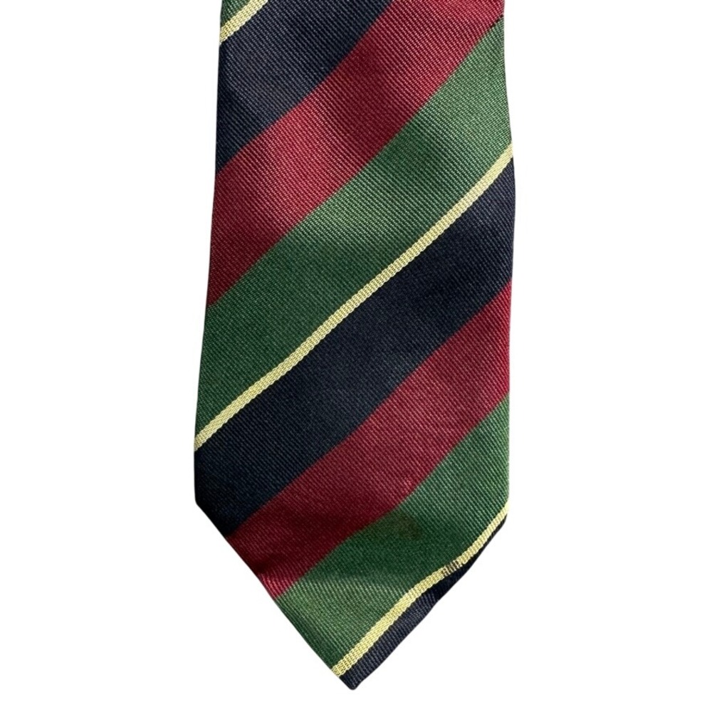 Handmade French Silk Tie Navy Green Burgundy Red Striped Regimental Necktie